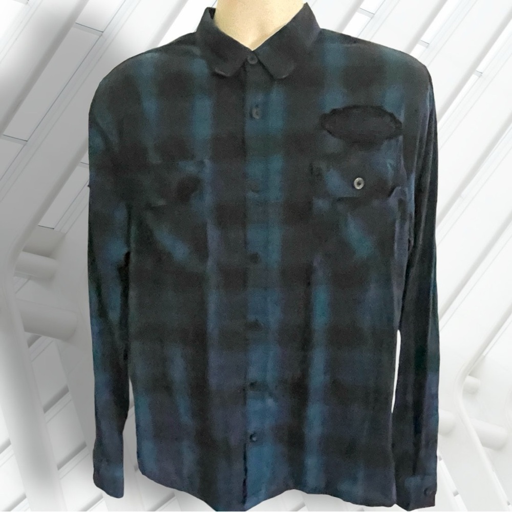 Lethal Threat Motorgear Death Row Button Black Blue Shirt Size Large - Picture 12 of 16